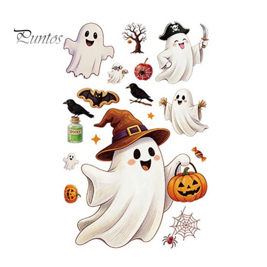 Home Window Ornaments Halloween Static Clings, Glass Stickers with Ghost Cat Bat Removable Holiday Decorations Patterns, Reusable Decals for