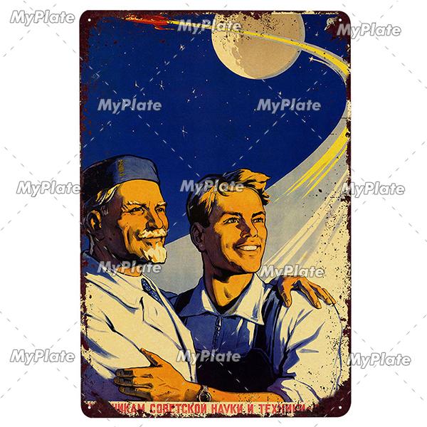 Vintage Russian Metal Sign Plaque Tin Sign CCCP Plate Wall Decor For Bar Club Man Cave The Space Race Poster
