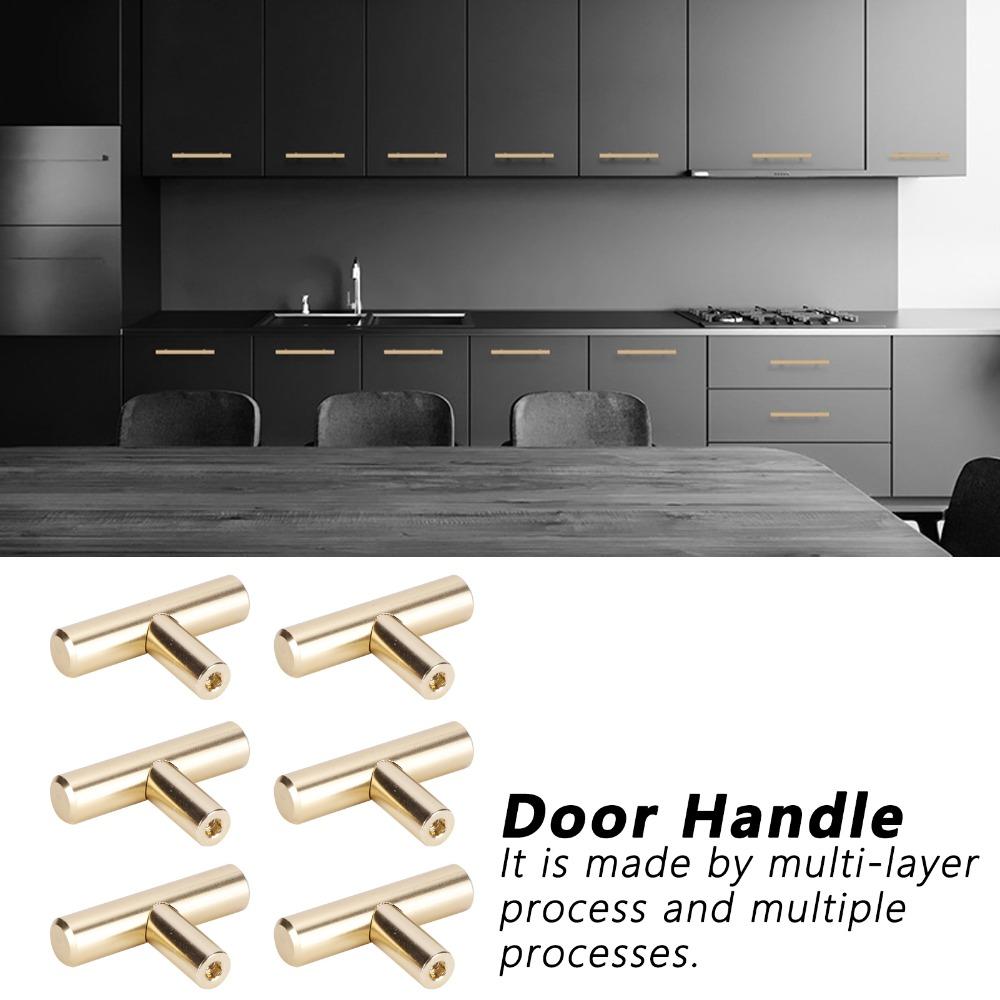 6pcs Modern Gold Cabinet Pulls Stainless Steel T Shaped Bar Drawer Pulls Door Handles Kitchen