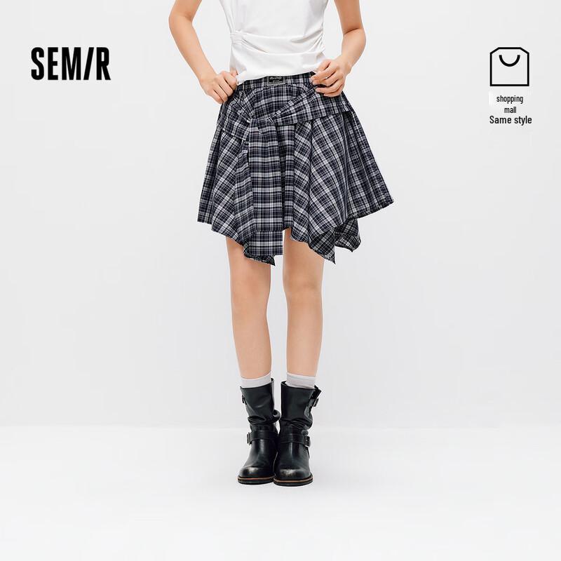 Semir Women s Plaid Asymmetric Tie-Waist Short Skirt XL