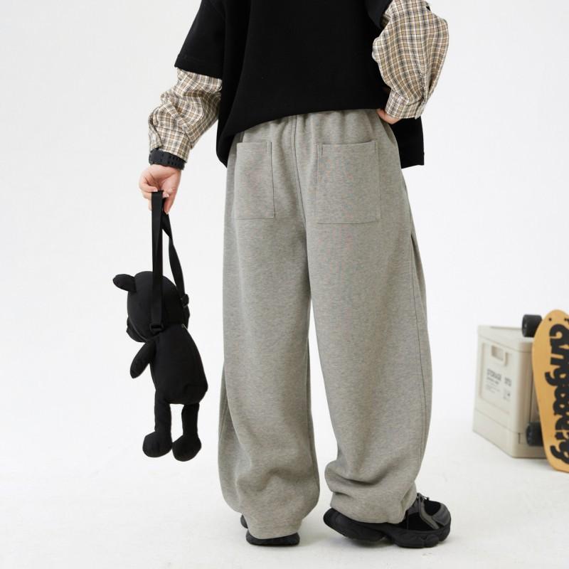 Boys Winter Fleece Lined Sweatpants Loose Fit Wide Leg Pants 2026