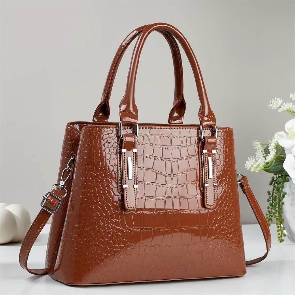 Elegant High-End Shiny Leather Handbag Large Capacity Crossbody Bag for Middle-Aged Women Fashionable Shoulder Tote Bag