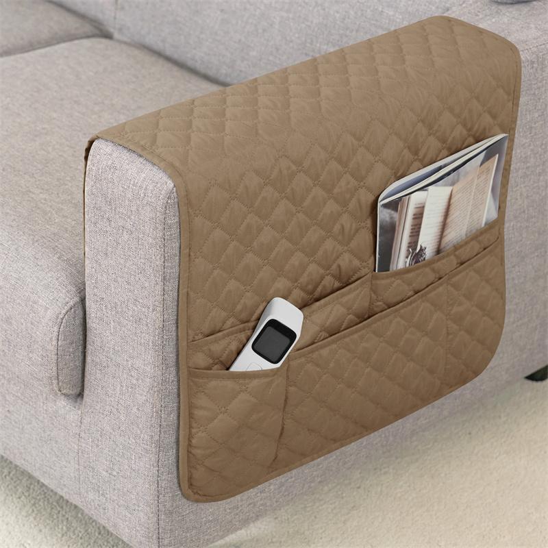 1PC Water Repellent Sofa Armrest Cover Double Pocket Sofa Side Cover Solid Color Plaid Chair Armrest Storage Bag for Living Room