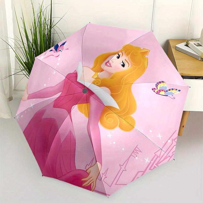 

Princess Aurora, Butterflies Automatic Opening and Closing Umbrella - 8 Ribs Portable Folding Umbrella with Plastic Handle, Suitable for Lei