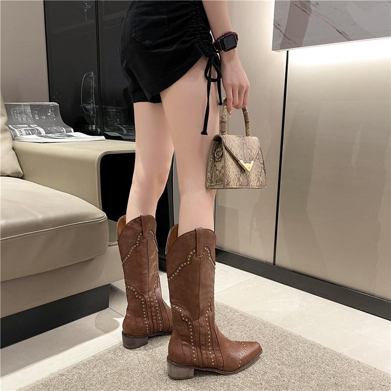 Brown Maillard Boots 2025 New Summer and Autumn Retro Western Cowboy Boots American Tall Knight Boots Long Boots