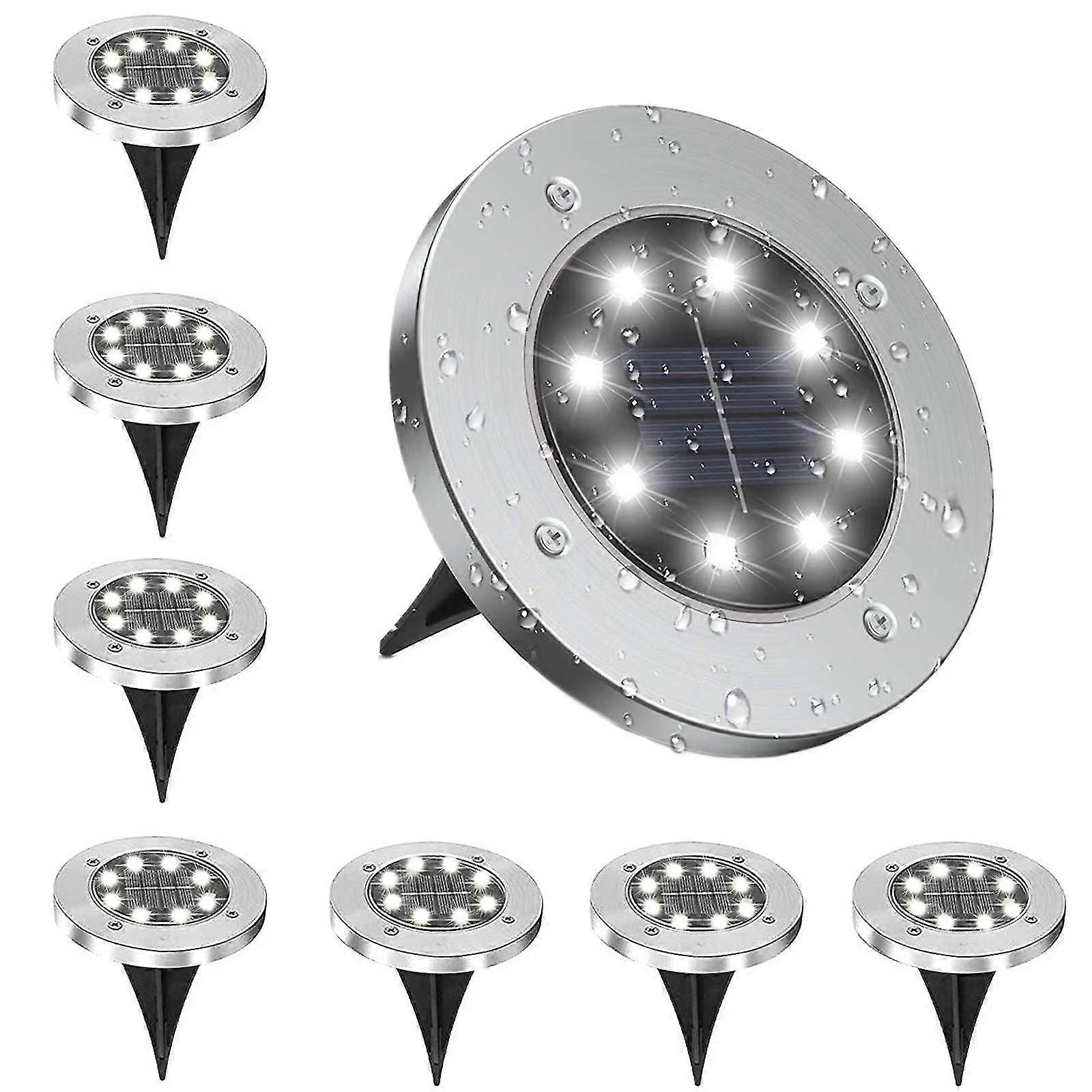solar ground lights, 8 led ip65 waterproof 6000k solar ground lights (white) 4 pack White light