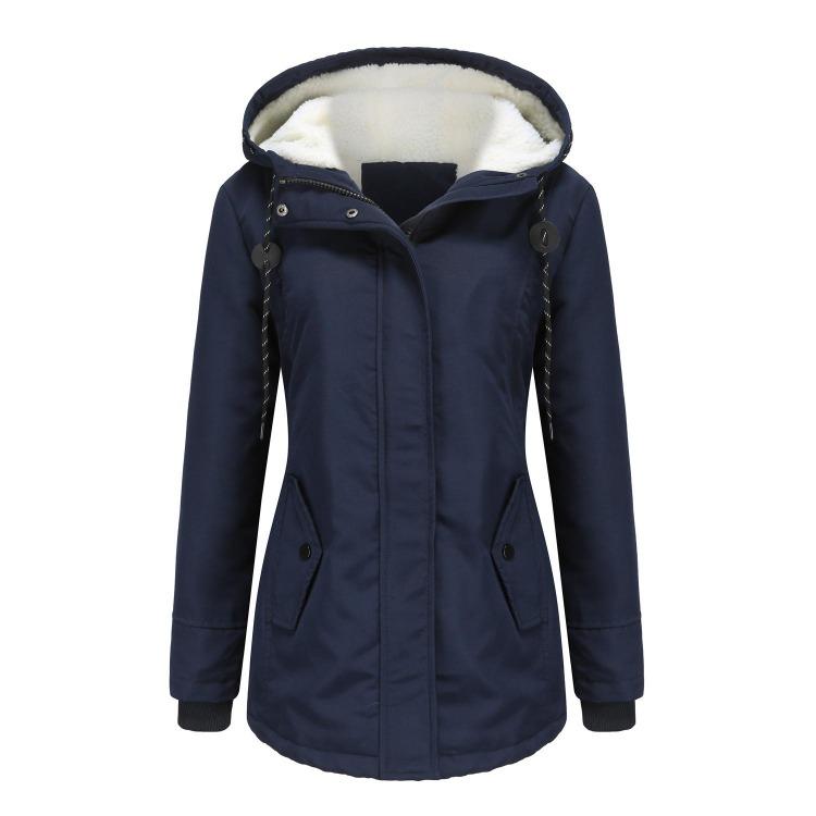 Women Casual Hooded Lamb Velvet Cotton Coat European Size Thickened Winter Parker Coat S ультрамарин синий