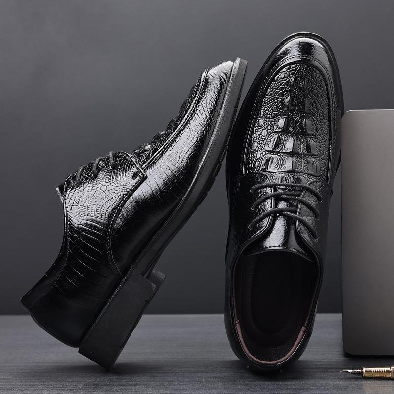 Crocodile Leather Shoes Men's Formal Wear Business Summer Breathable British Style Casual Inner Heightening Men's Groom Wedding Shoes