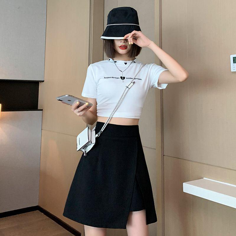 Women's Gray High-Waist Irregular Slit A-Line Midi Skirt