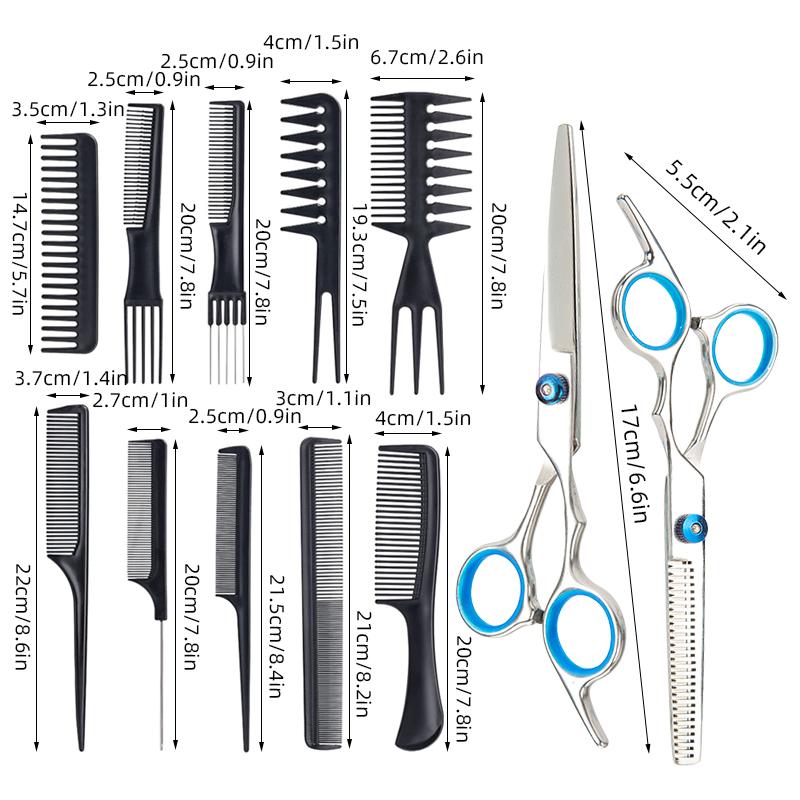 12pcs/set Barbershop Scissors Hairdressing Comb Sets Hair Cutting Accessories Hairdresser's Stainless Salon Styling Tools