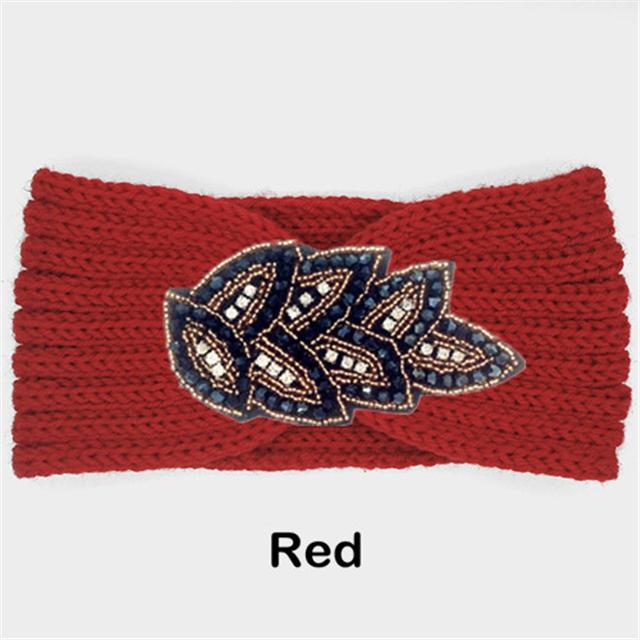 Women Rinestone Winter Headband Warmer Ear Knitted Wool Head Bands Turban Head Wrap Girl Bead Hairband Headwear Hair Accessories