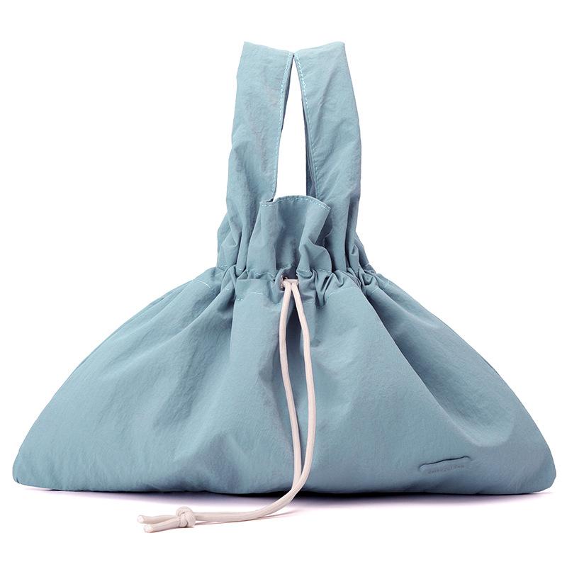 New Women's Retro Bundle Literary and Pastoral Handbag Solid Color Drawstring Commuter Bag