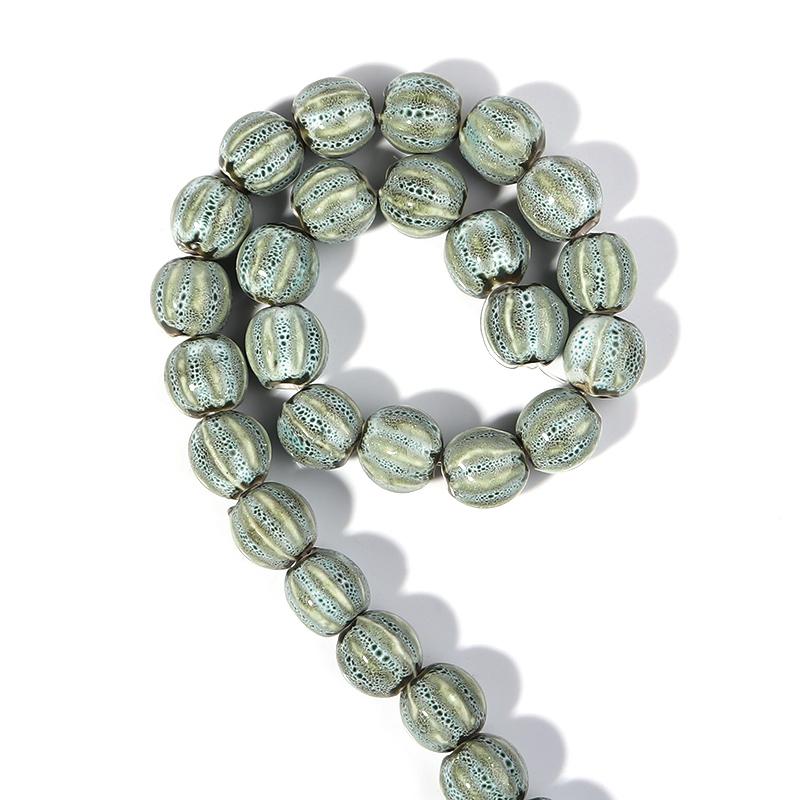 1String 11.5mm Multicolor Pumpkin Shaped Ceramic Beads Loose Striped Round Beads For DIY Charm Bracelet Jewelry Gift Accessories