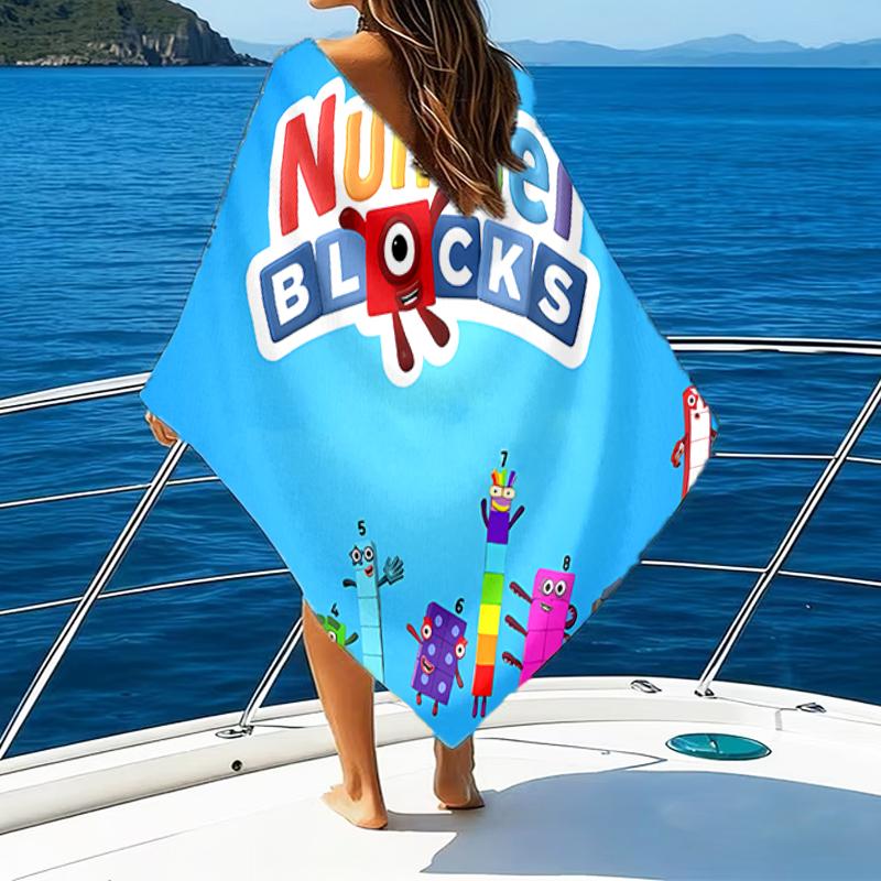 Beach Towel with Number block Pattern - soft,absorbent,machine washable Lightweight&Modern,swimming,Travel Essentials