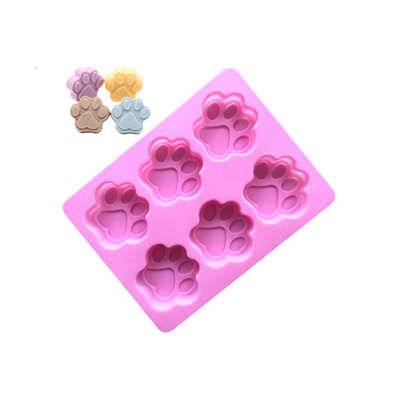 6 Grids Cat Paw Footprint Silicone Cake Mold Non-stick Food Grade Ice Tray for Chocolate Candy Puddings Jellies Puppy Cookies