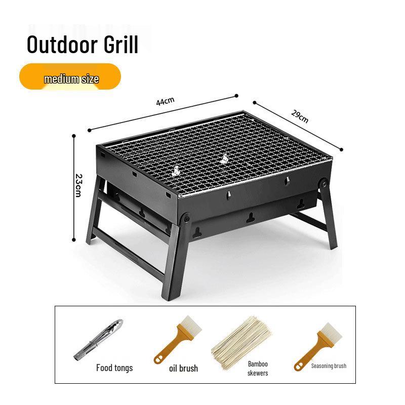 Portable Outdoor Charcoal BBQ Grill - Stainless Steel Folding Rack for Camping