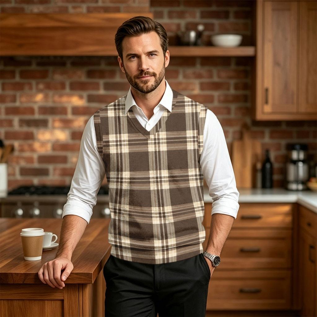 Men's Casual V-Neck Knit Vest, Wool Sleeveless Top for Commute and Daily Wear