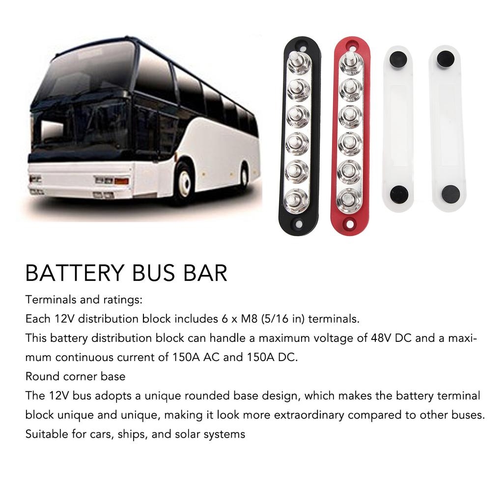 2Pcs Battery Bus Bar 6 X 5/16in M8 150A 6 Channel Power Distribution Block with Cover for Vehicle Solar Systems 12V‑48V
