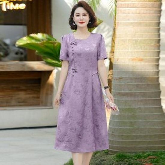 2026 Mom's Fashionable Chiffon Summer Dress - Versatile Mid-Length, Waist-Cinched Style for Middle-Aged & Elderly Women