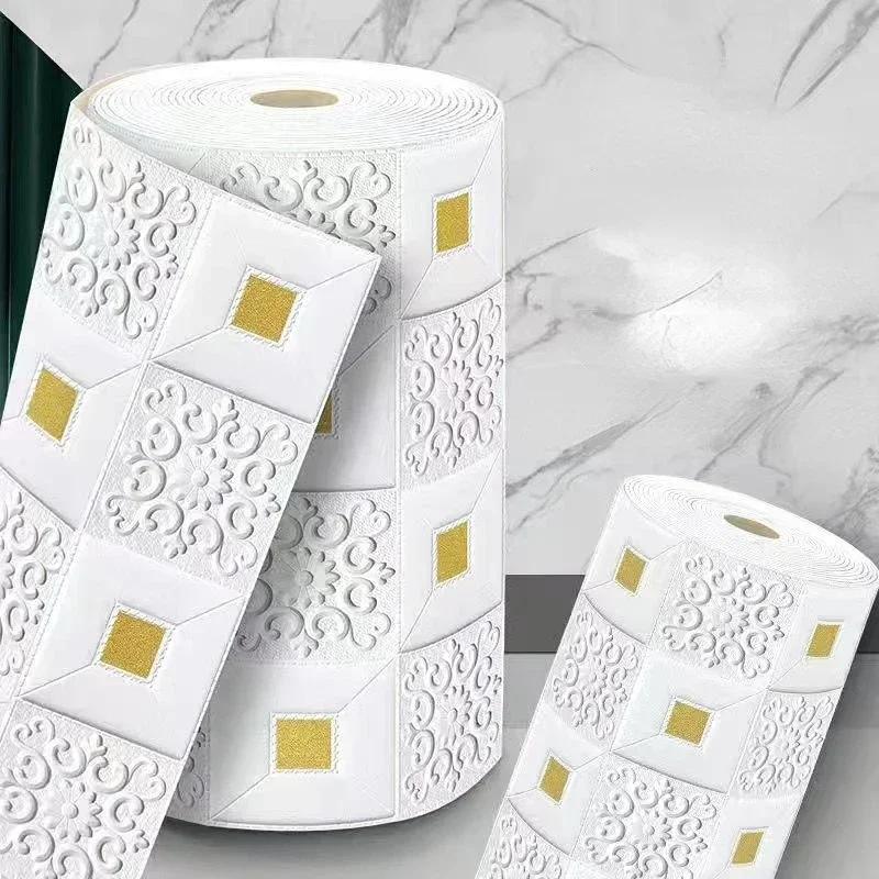 3D Soft Foam Brick Wallpaper Sticker Roll DIY Self Adhesive Living Room Home Kitchen Bathroom Decorative Wall Paper