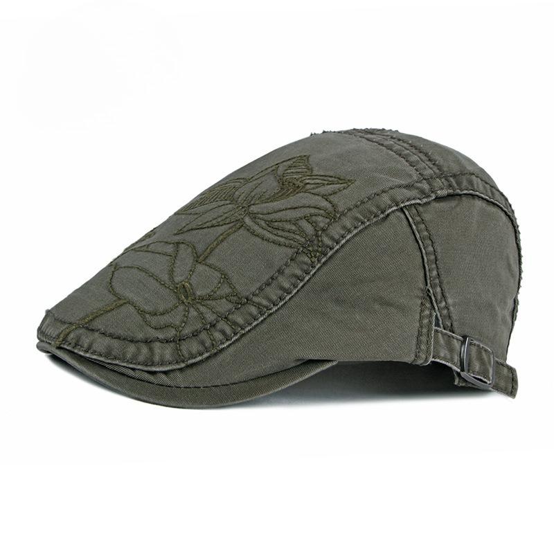 Chinese Style Floral Embroidery Beret for Men Women Washed Cotton Retro Flat Cap British Vintage Newsboy Hat Sun Protection Outdoor Cabbie Cap
