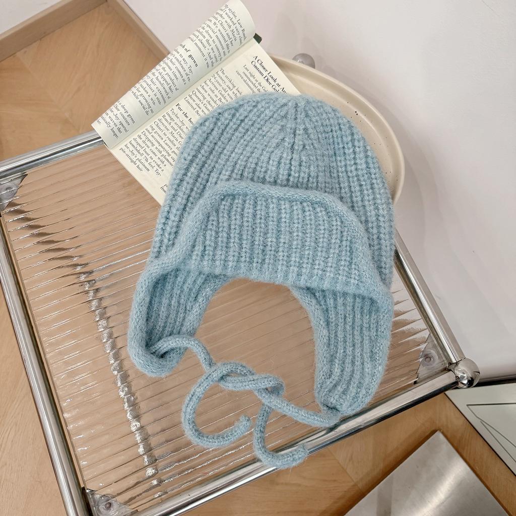 Small face solid color ear protection knitted hat women's winter warm hat wool hat versatile cute flying Lei Feng hat