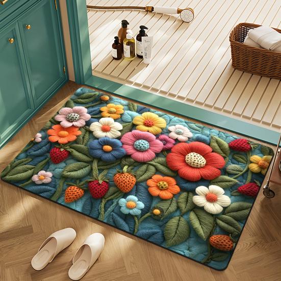 Bodenmatte Schnelltrocknend Lebendige Farbe Blumendesign Rutschfeste Rückseite Teppich Badezimmer Wohnzimmer Fußmatte Heimdekor