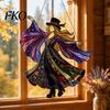 Broom Witch Acrylic Ornament Vintage Halloween Cat Decoration, Window Hanging Ornaments, Colorful Decoration Rustic Farmhouse Tree Decor, Party