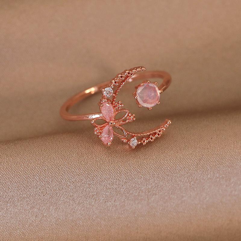 Elegant Adjustable Pearl Zircon Flower Ring