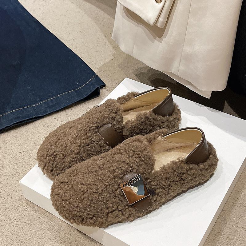 

Обувь Мао Мао женская зима 2025 новая корейская версия ретро плоские туфли-лодочки женские носят бархатные хлопковые туфли 40