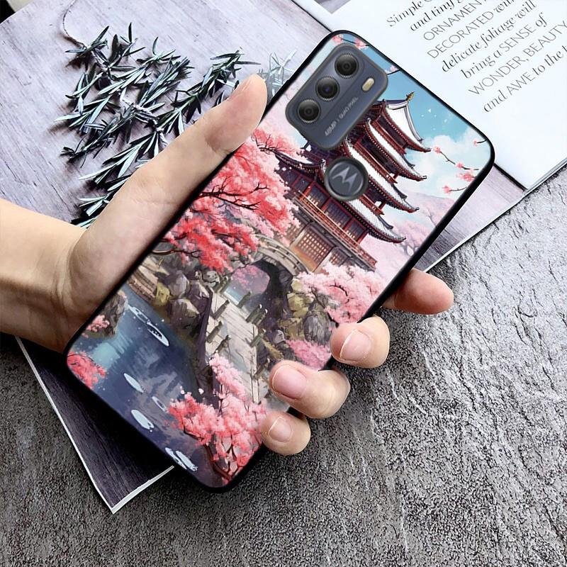 Japanese Cherry Mountain Sceneary Case For Moto G84 G23 G24 G31 G32 G41 G51 G52 G53 G54 G71 G82 G42 G62 G200 G Play G Stylus