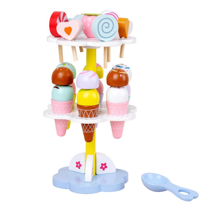 Wooden Simulation Ice Cream Rack, Sweet Cone, Family Early Childhood Education, Enlightenment, Interest Cultivation, Toys