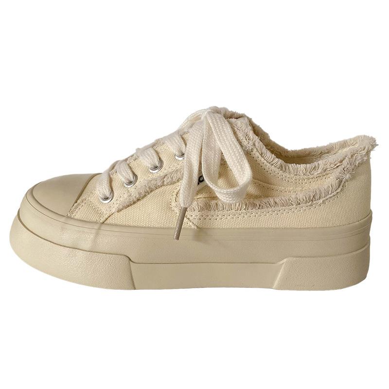 

B-9292 latex insole/platform canvas shoes women Wu Jianhao retro 2025 new versatile board shoes little white shoes 40 бежевий