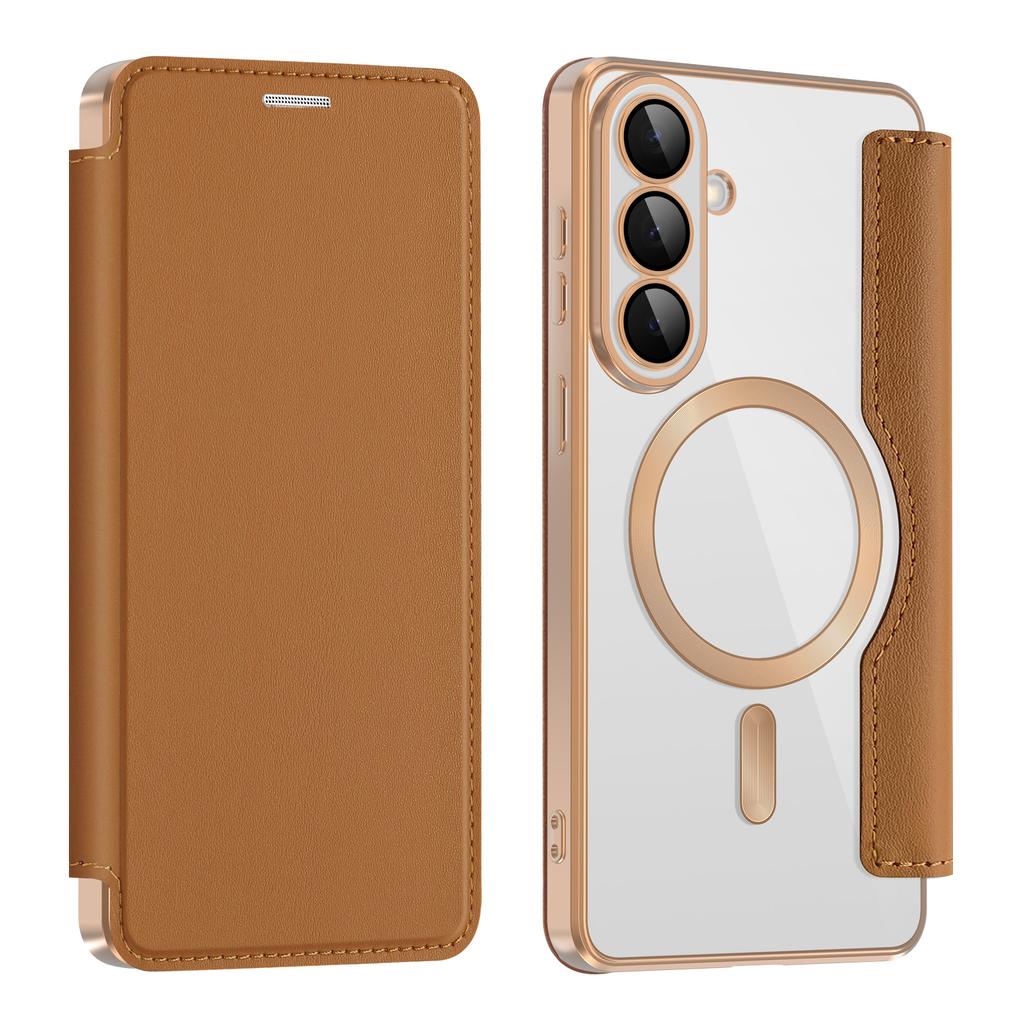 For Samsung Galaxy S26 Magnetic Case RFID Blocking Card Holder Leather Phone Cover with Lens Film