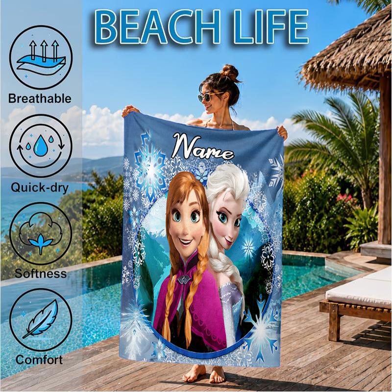 Custom Name The Snow Queen Microfiber Beach Towel, Quick-Dry, for Summer Travel, Beach Essential, Picnic Essentials, Swimming Pool