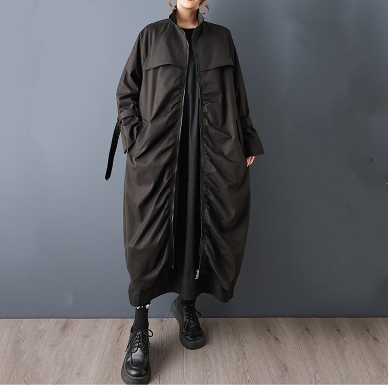long sleeve oversized cotton vintage Black casual loose autumn spring Winter trench coat for women Outerwear