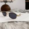 Small Frame Rhinestone Polygon Sunglasses Women  Luxury Brand Fashion Y2K Punk Metal Sun Glasses Retro Prescription Eyewear