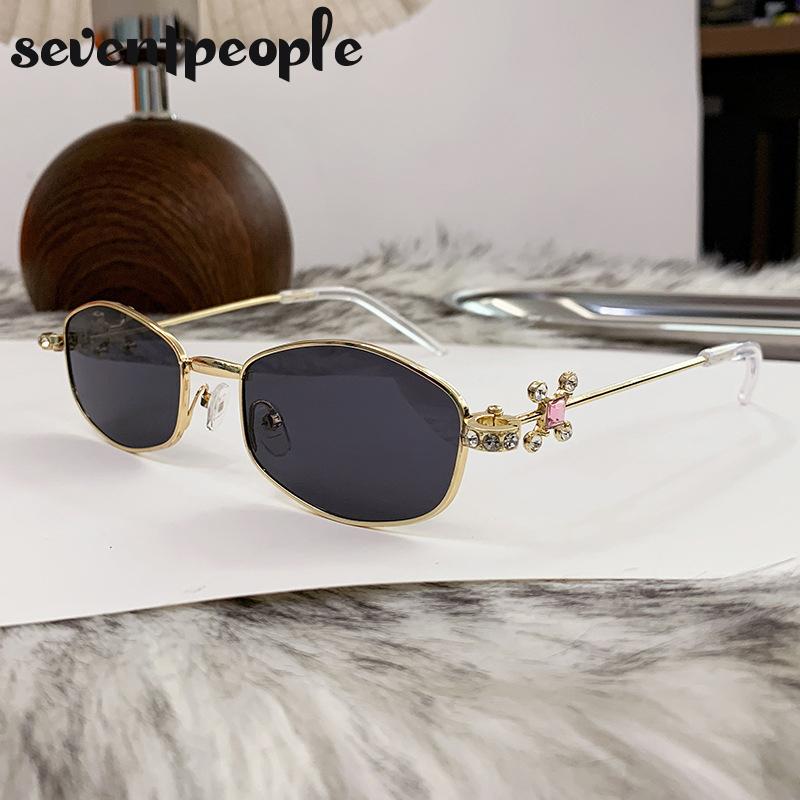 Small Frame Rhinestone Polygon Sunglasses Women  Luxury Brand Fashion Y2K Punk Metal Sun Glasses Retro Prescription Eyewear