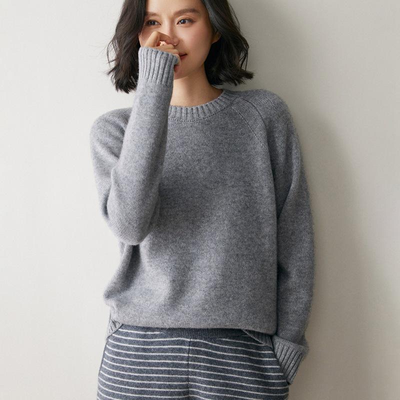 Women's Cozy Raglan Cashmere Sweater - Thick, Loose Knit, Round Neck Base Layer for Autumn and Winter