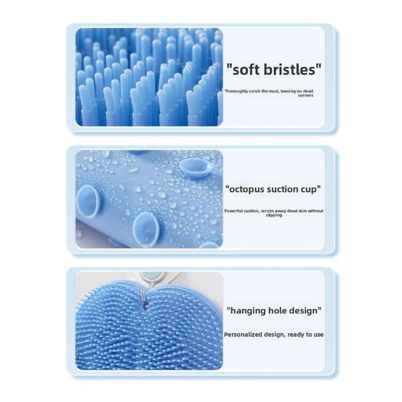 1pcs Bathroom Use Silicone Non-slip Foot Basin Cleaning Pad, with Suction Cup for Exfoliation Shower Head Massage Bath Brush