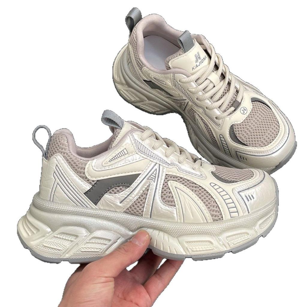 Thick-soled Heightening Gray Dad Shoes Women's 2025 Spring New Mesh Breathable Sports Shoes Soft-soled Lightweight Casual Shoes