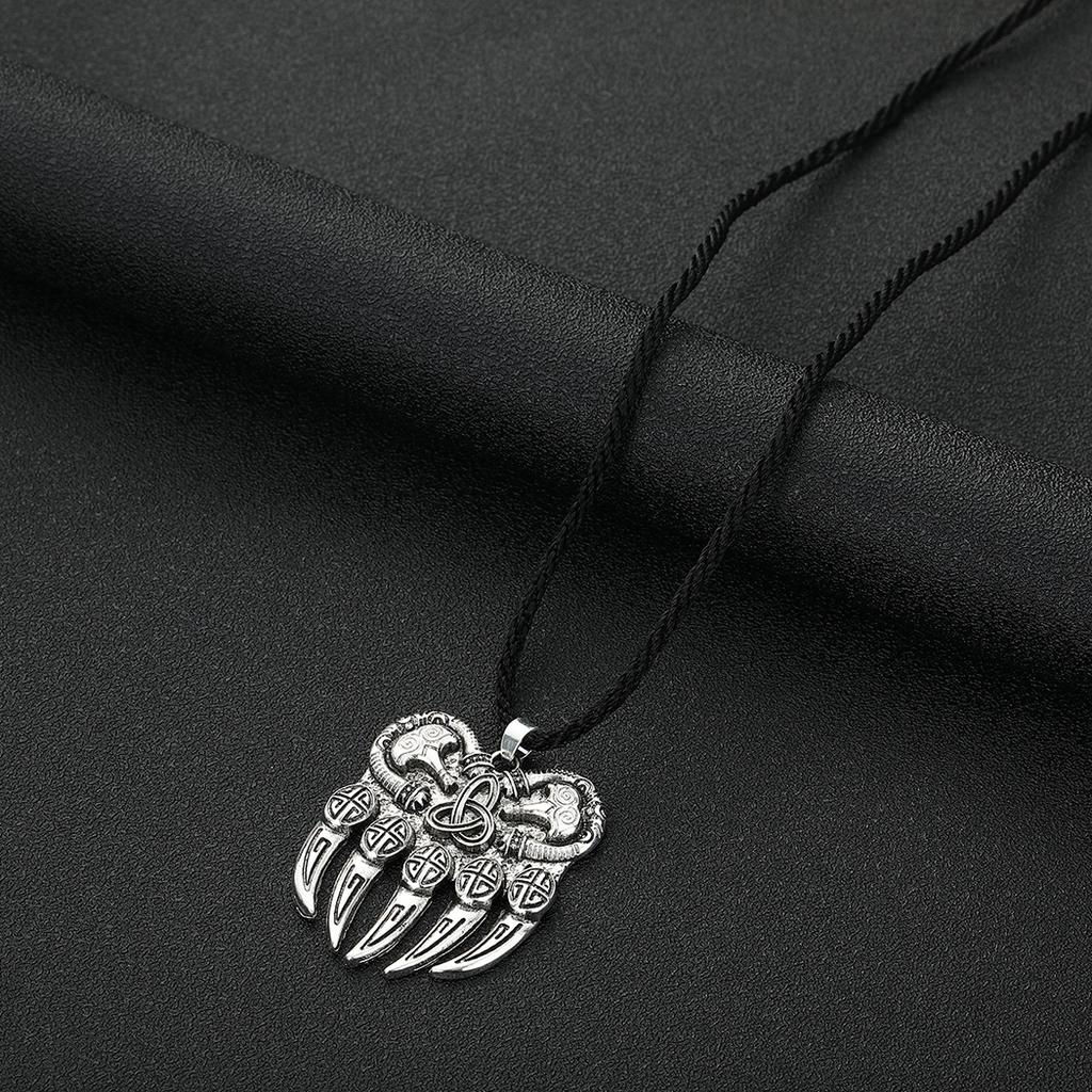 Kinitial Amulet Viking God Symbol Pendant Warding Veles Bear Paw with Lucky Knot Charm Necklace Geometric Jewelry