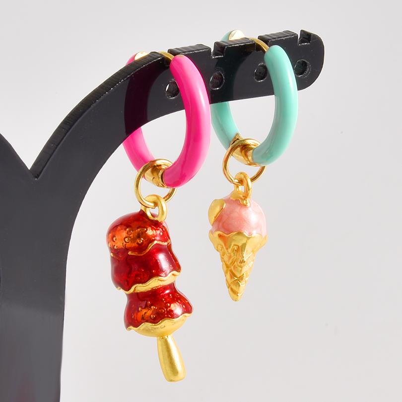 1Pair Dopamine Enamel Sweet Heart Cute Bee Flower Girl Aesthetic Aretes Funny Food Cake Gothic Star Hoop Earrings Jewelry