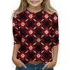 Christmas Day Print Tops For Youth Girls 4-11 Years Round Neck 3/4 Sleeves T-Shirts Trendy Tops Outfit Tees