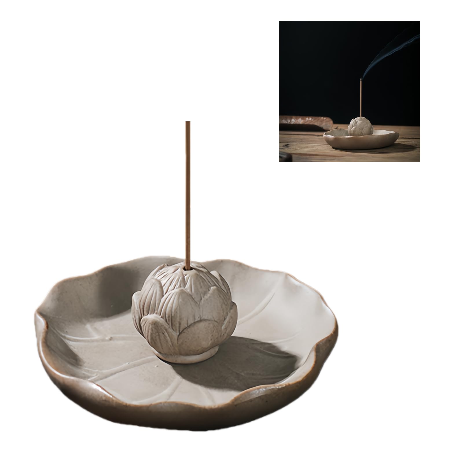 

Moruna Ceramic Incense Holder with Lotus Flower Design, Stylish Mini Incense Burner for Buddhist Altars, Japanese-Style Decor (Ceramic Lotus Flower)