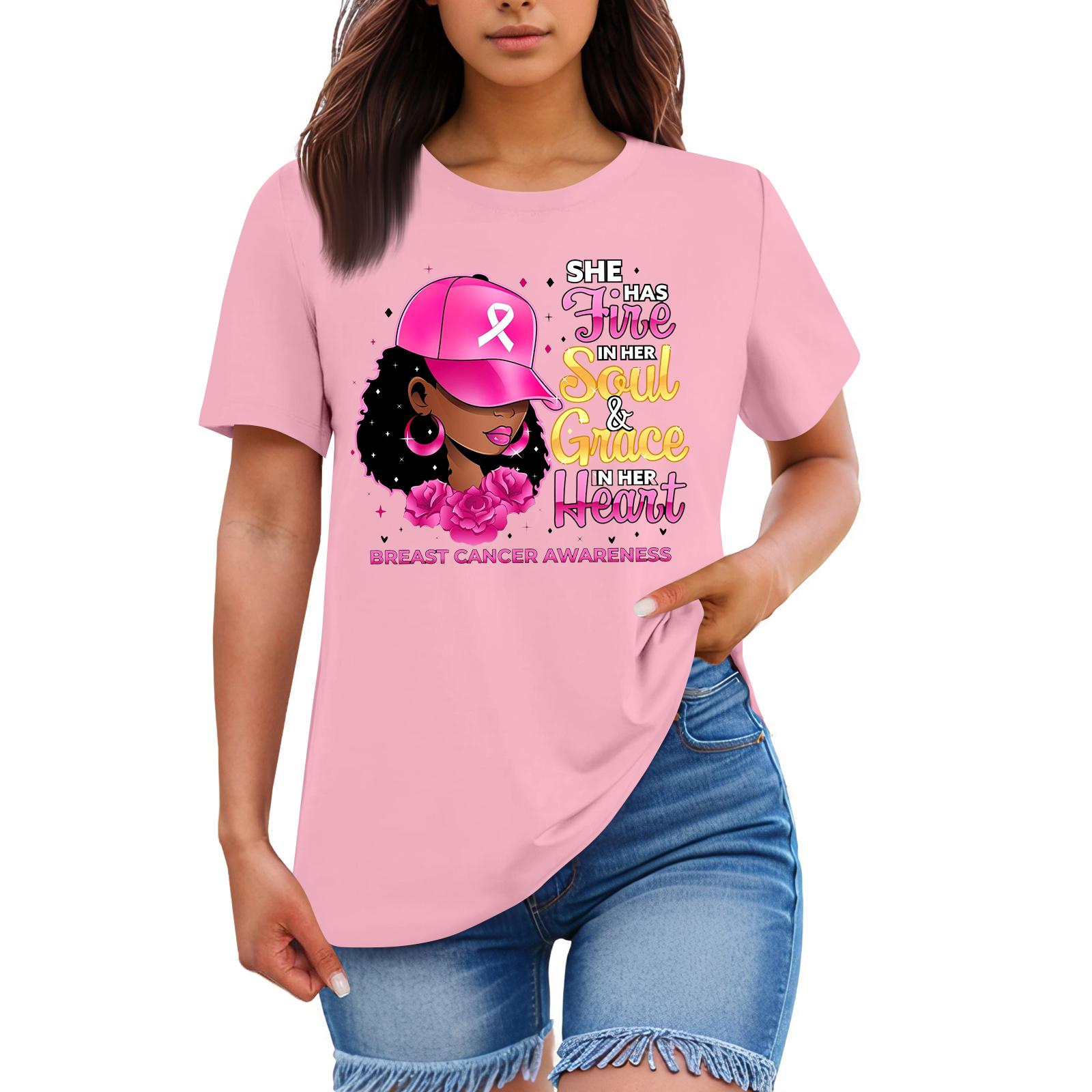 

Adult Round Neck Casual Printed Short-sleeved T-shirt Top L розовый