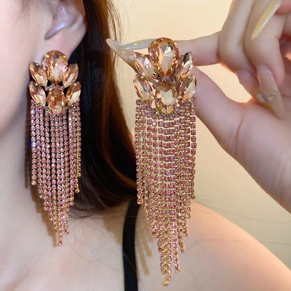 Colorful Statement Dangle Earrings Exaggerated Chain Earrings Elegant Ear Accessory Dressy Outfits