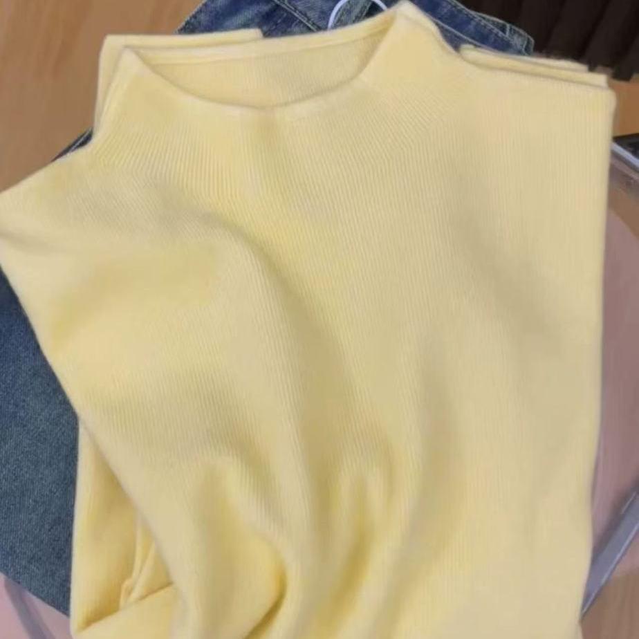 Simple Long-Sleeve Knit Sweater: Versatile Solid Color, Half-High Collar, Perfect for Autumn and Winter