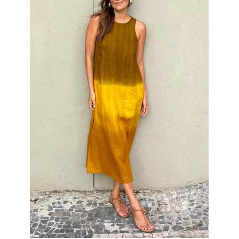Fashion Vest Long Dress Women Summer Sleeveless O Neck Dress Summer Gradient Casual Dresses