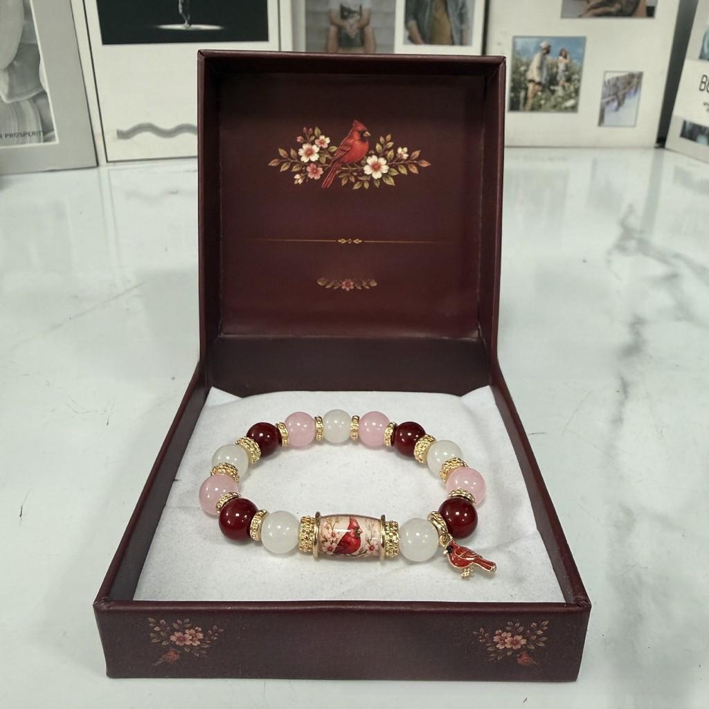 Lucky Handcrafted Beaded Bracelet With Elastic Cord For Men Women Gift Accessory RedBird